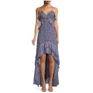 Jonathan Simkhai Silvia Floral Silk High Low Maxi Dress Size 2 Midnight #1A453